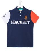 Hackett Kids Teen Embroidered Logo Colour Block Polo Shirt - Blue