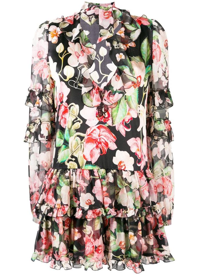 Philipp Plein Floral Print Ruffle Dress - Black
