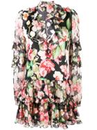 Philipp Plein Floral Print Ruffle Dress - Black