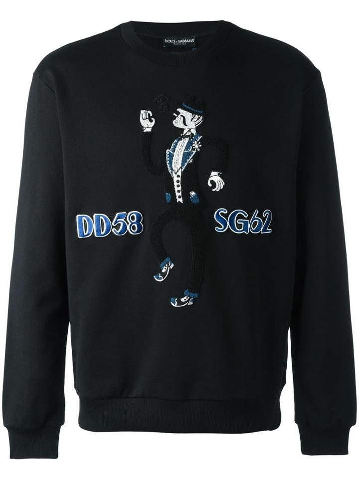 Dolce & Gabbana Musician Patch Sweatshirt, Men's, Size: 54, Black, Cotton/wool/acrylic/viscose