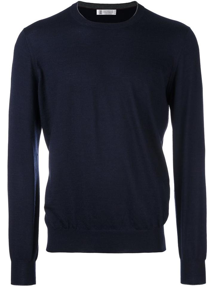 Brunello Cucinelli Crew Neck Pullover, Men's, Size: 50, Blue, Cashmere/wool