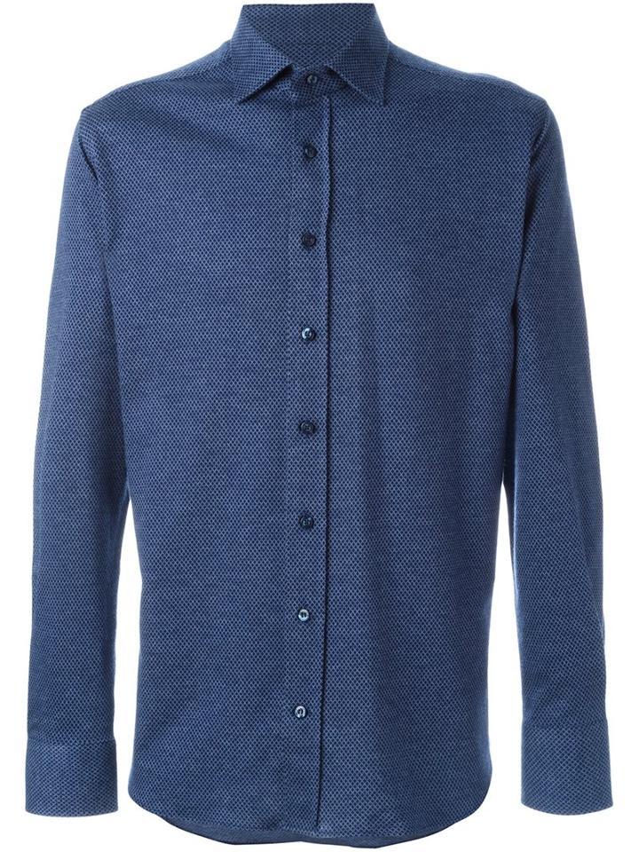Etro Patterned Shirt, Men's, Size: 39, Blue, Cotton