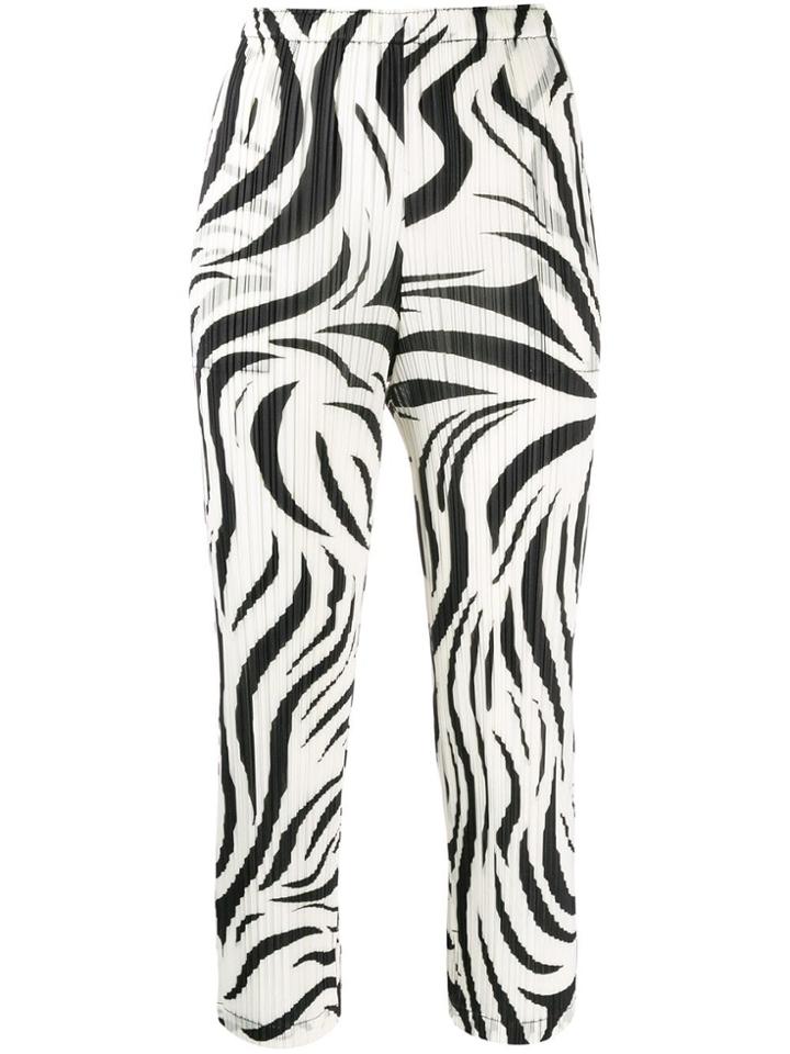 Pleats Please Issey Miyake Zebra-pattern Pleated Trousers - White