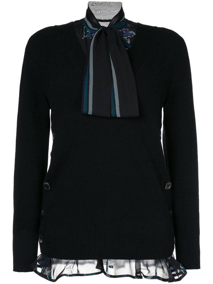 Sacai Tie Neck Flower Print Sweater - Black