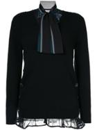 Sacai Tie Neck Flower Print Sweater - Black