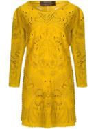 Roberto Cavalli Laser Cut Dress, Women's, Size: 40, Yellow/orange, Lamb Skin