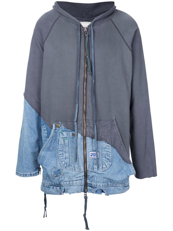 Greg Lauren - Patchwork Zipped Hoodie - Men - Cotton - 4, Grey, Cotton