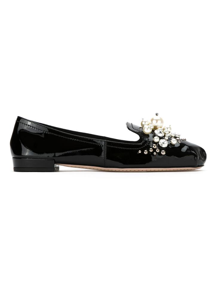 Miu Miu Embellished Slippers - Black