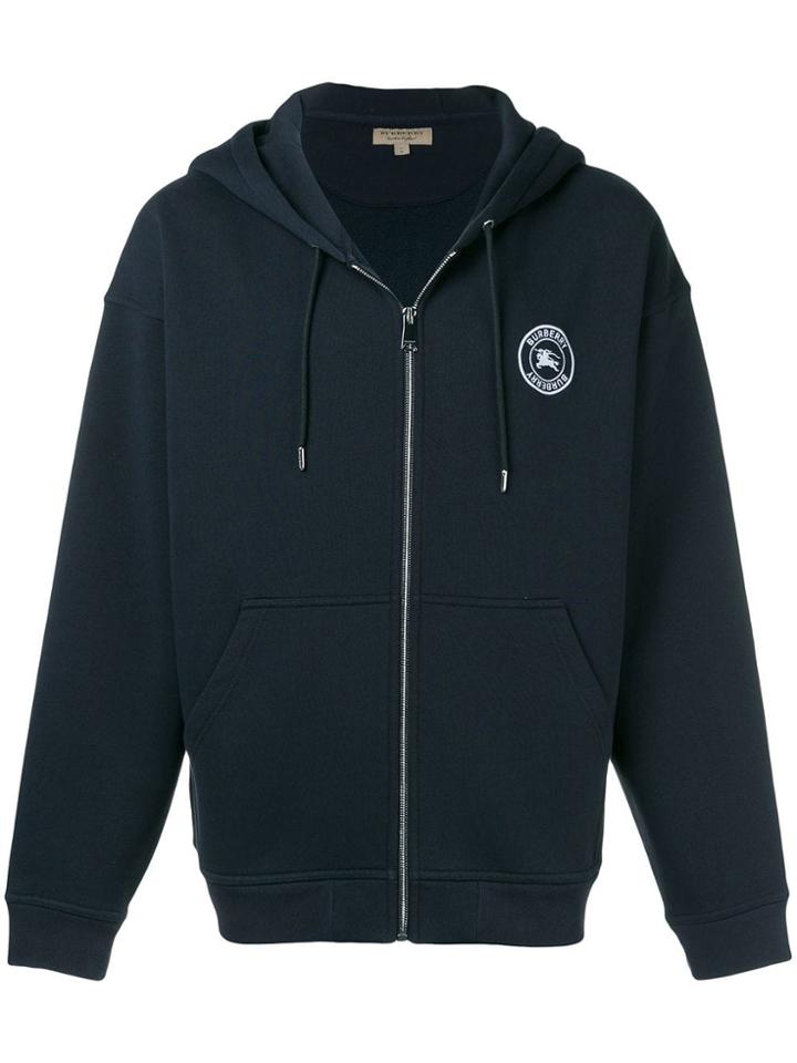 Burberry Logo Zipped Hoodie - Blue