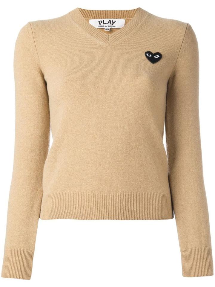 Comme Des Garçons Play Embroidered Heart Jumper - Neutrals