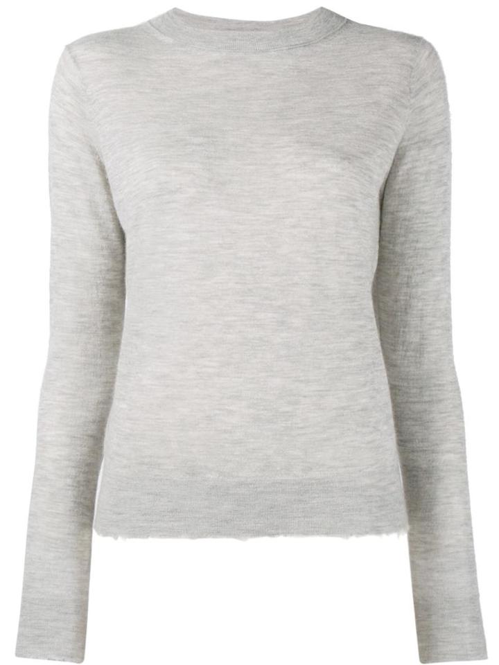 Vince Frayed Edge Crew Neck Jumper, Women's, Size: Large, Grey, Cashmere