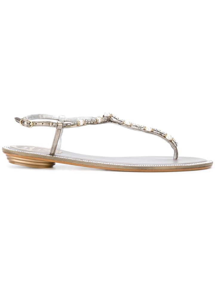 René Caovilla Embellished Flat Sandals - Grey