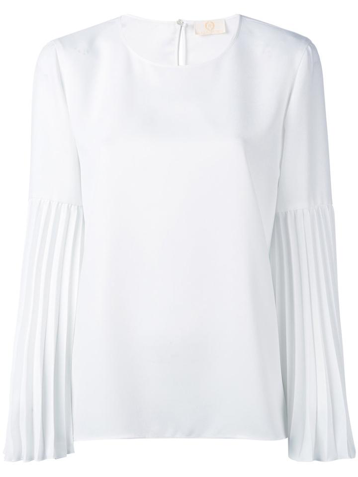 Sara Battaglia - Pleated Sleeve Blouse - Women - Polyester - 40, White, Polyester