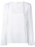 Sara Battaglia - Pleated Sleeve Blouse - Women - Polyester - 40, White, Polyester