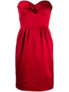 Moschino Satin Rose Strapless Dress - Red