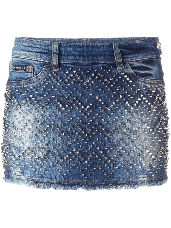 Philipp Plein 'actinidia' Denim Mini Skirt, Women's, Size: Small, Blue, Cotton/spandex/elastane