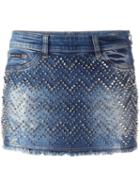 Philipp Plein 'actinidia' Denim Mini Skirt, Women's, Size: Small, Blue, Cotton/spandex/elastane
