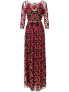 Marchesa Notte - Floral Embroidered Gown - Women - Nylon/polyester - 4, Pink/purple, Nylon/polyester