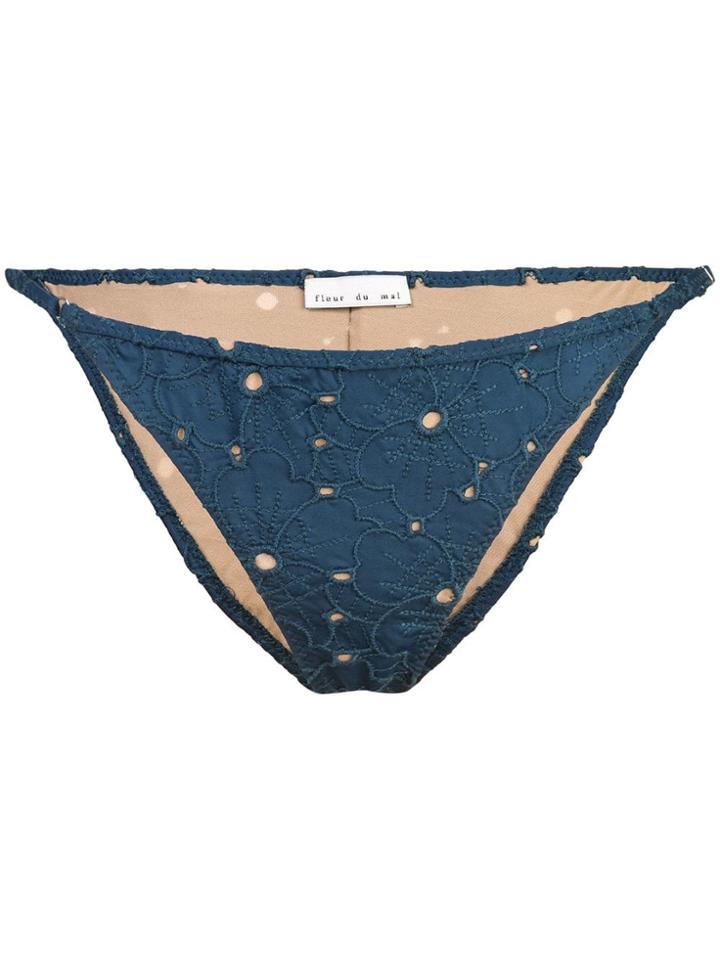 Fleur Du Mal String Cheeky Bikini Bottom - Blue