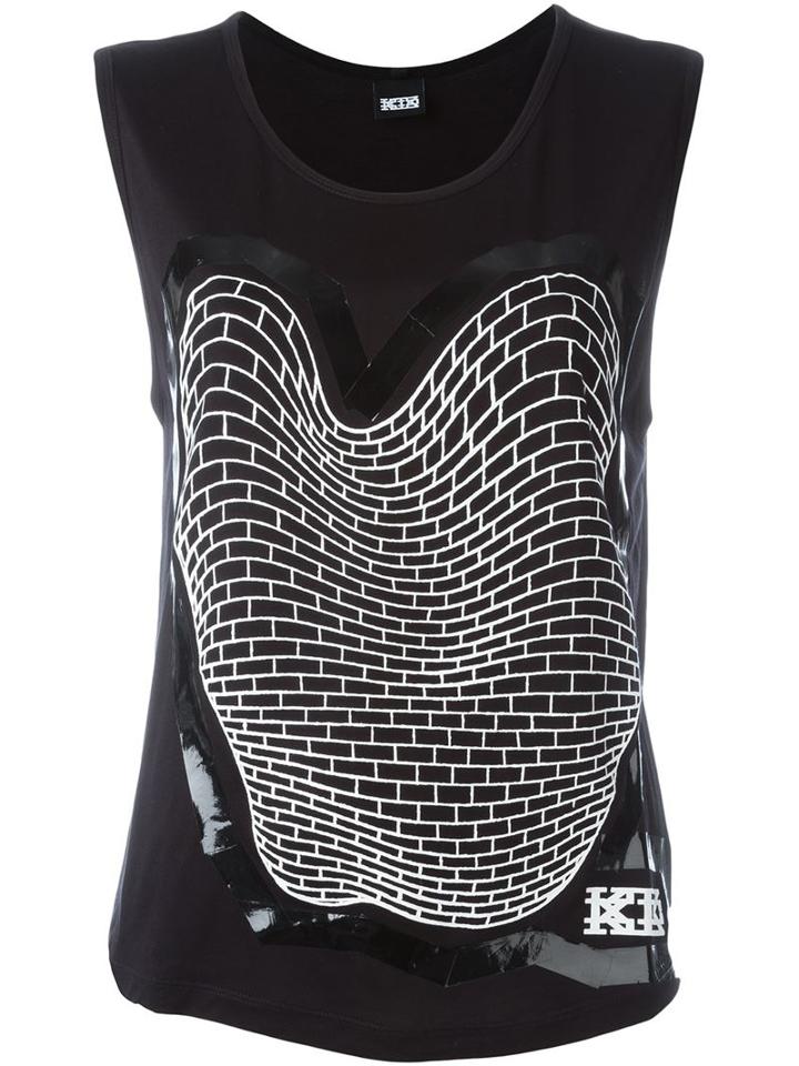 Ktz Brick Print Tank Top, Women's, Size: Large, Black, Rayon