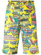 Moschino Printed Knee Length Shorts, Men's, Size: Small, Yellow/orange, Polyester