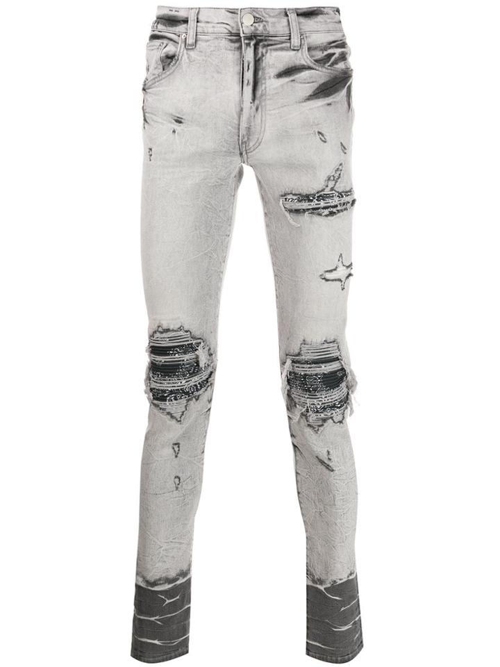 Amiri Distressed Slim-fit Jeans - Grey