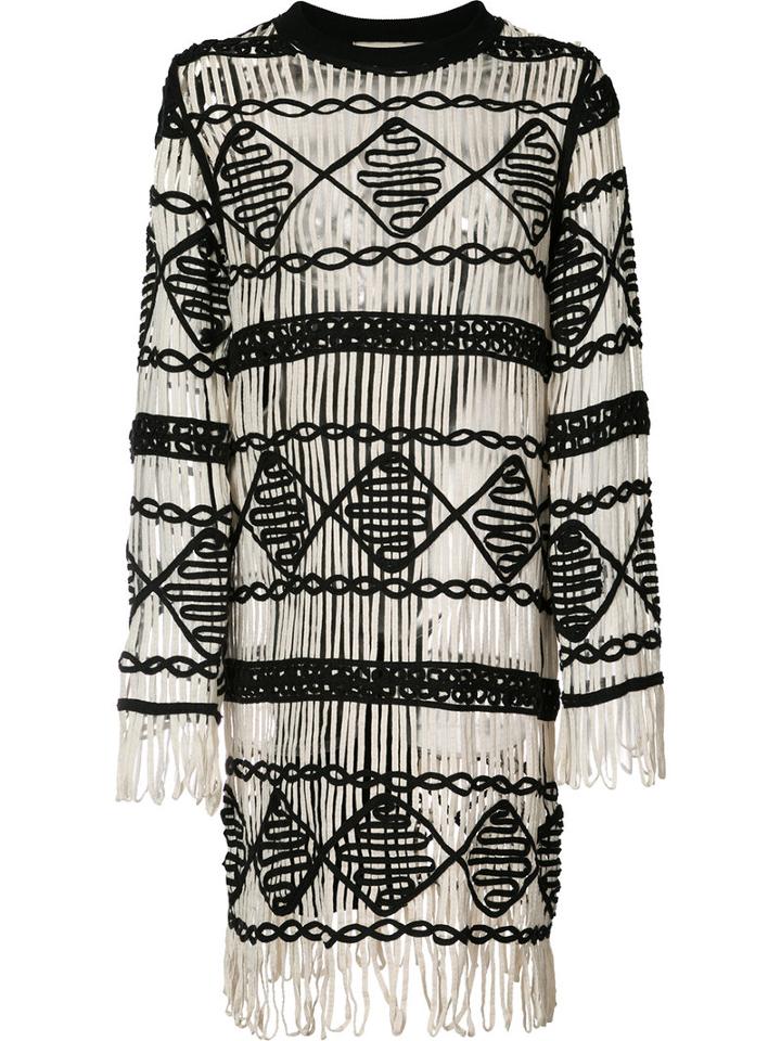 Nicole Miller - Fringed Dress - Women - Cotton/polyester/spandex/elastane - M, White, Cotton/polyester/spandex/elastane