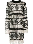 Nicole Miller - Fringed Dress - Women - Cotton/polyester/spandex/elastane - M, White, Cotton/polyester/spandex/elastane