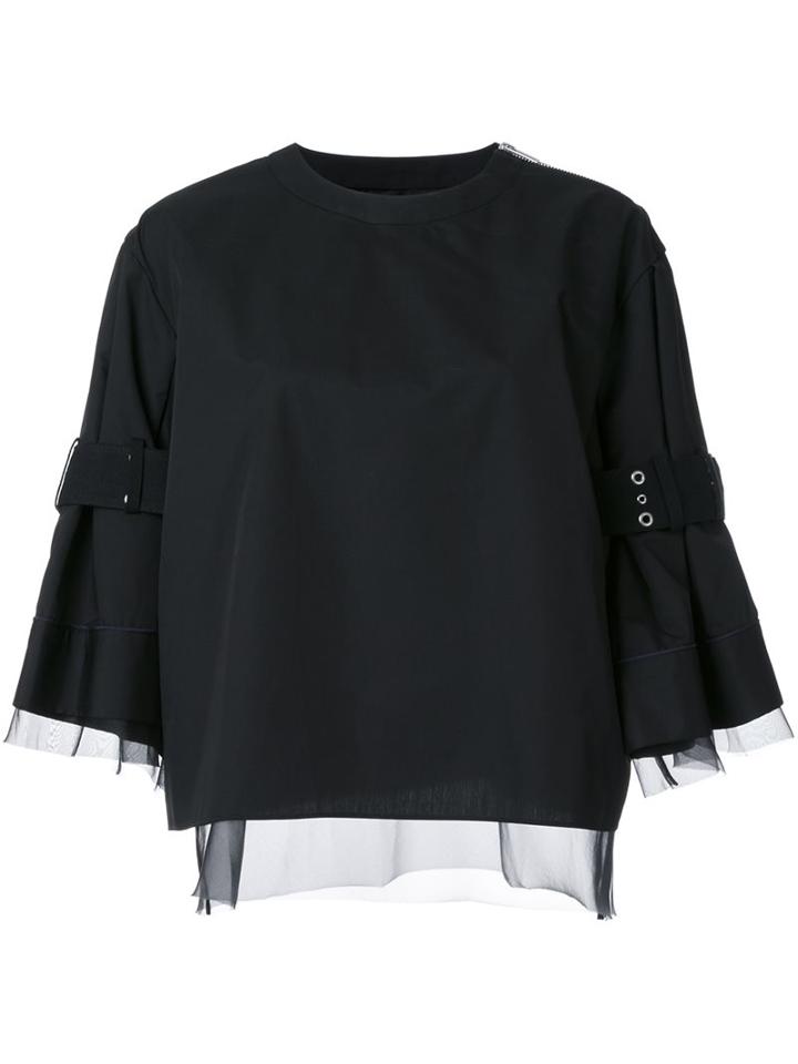 Sacai Buckle Sleeve Top, Women's, Size: 2, Black, Polyester/cotton