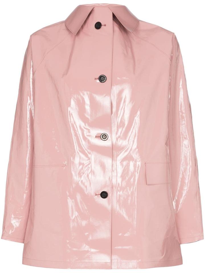 Kassl Button Down Patent Finish Shirt Jacket - Pink