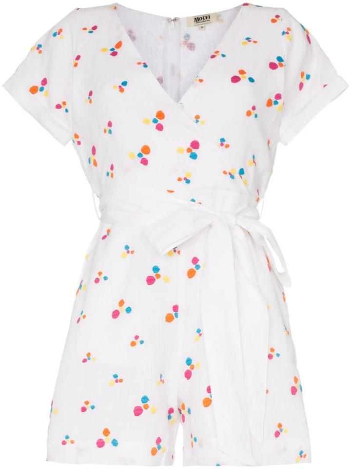 All Things Mochi Kalani Embroidered Playsuit - White
