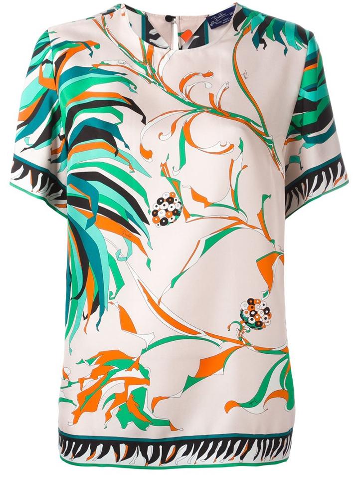 Emilio Pucci 'leaves' Print T-shirt, Women's, Size: 42, Pink/purple, Silk
