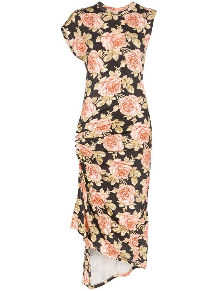 Paco Rabanne Rose Print Midi Dress - Multicoloured