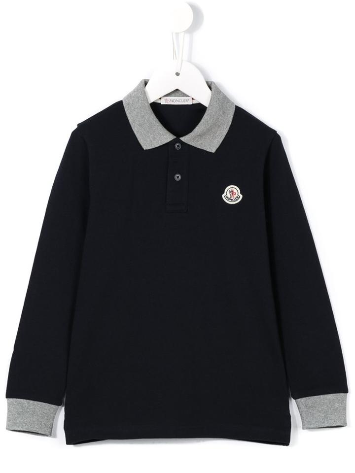 Moncler Kids Long Sleeve Polo Shirt, Boy's, Size: 12 Yrs, Blue
