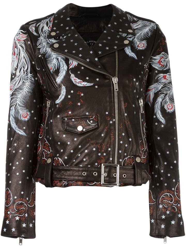 Htc Hollywood Trading Company Feather Print Biker Jacket - Black