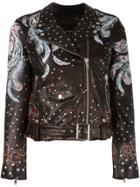 Htc Hollywood Trading Company Feather Print Biker Jacket - Black