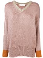 Giada Benincasa - Lurex V-neck Sweater - Women - Polyester/viscose - S, Pink/purple, Polyester/viscose