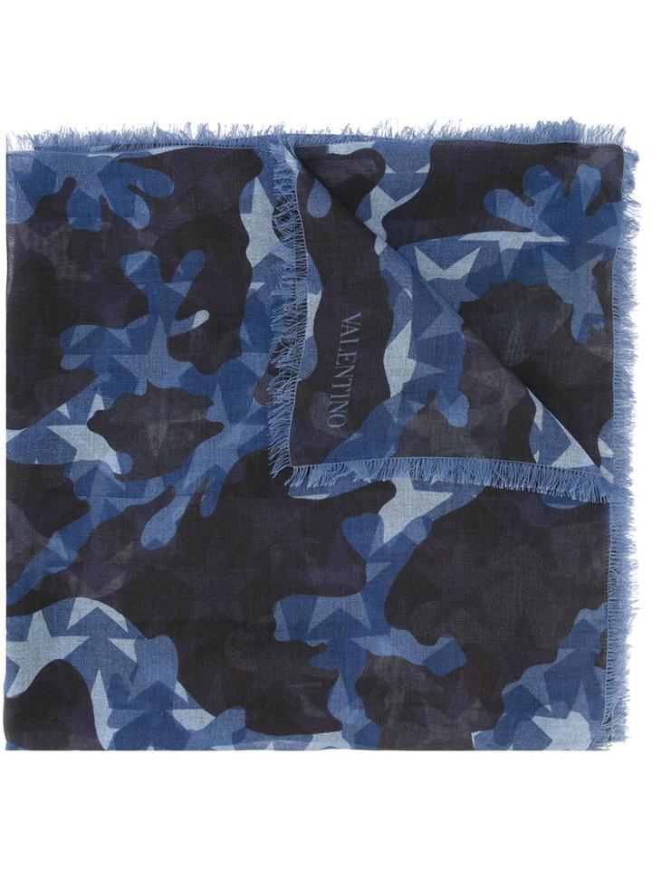 Valentino Valentino Garavani Camouflage Scarf, Men's, Blue, Cashmere/modal/silk