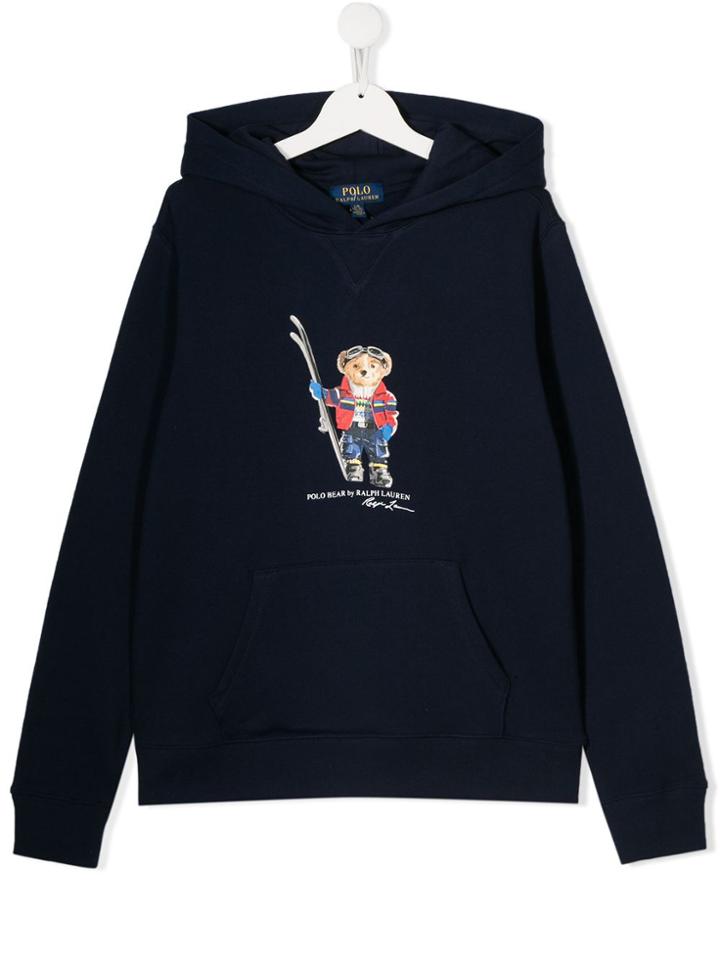 Ralph Lauren Kids Bear Logo Print Hoodie - Blue