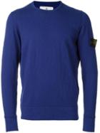 Stone Island Logo Patch Knitted Sweater, Men's, Size: Xl, Blue, Cotton/polyamide