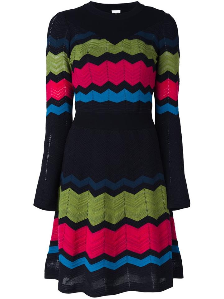 M Missoni Zig Zag Knit Dress, Women's, Size: 40, Black, Cotton/polyamide/polyester/wool