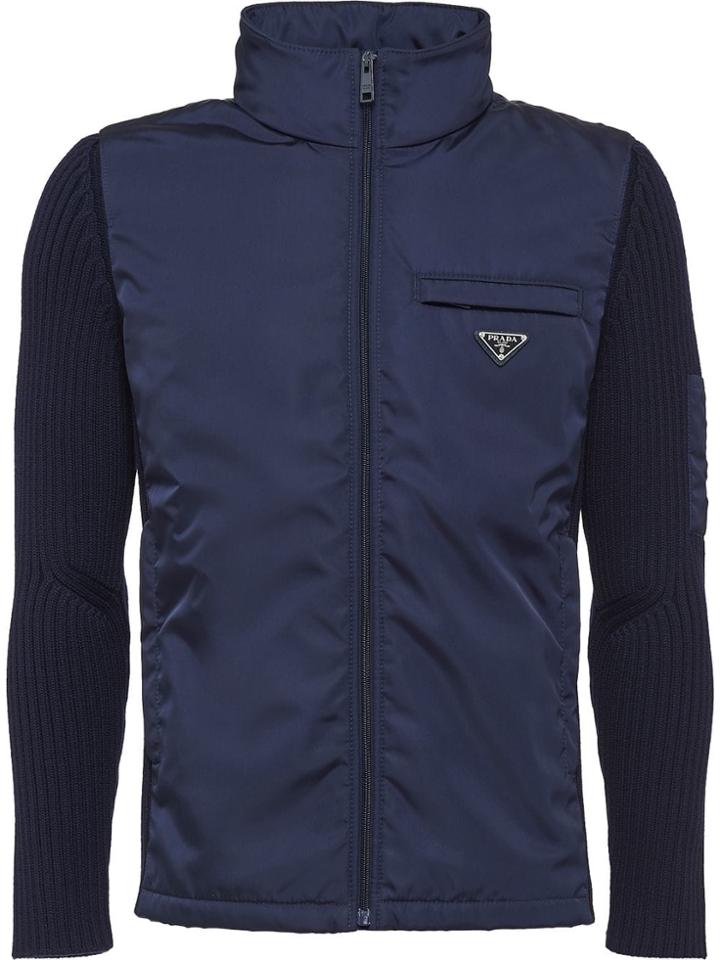 Prada Nylon And Knit Jacket - Blue