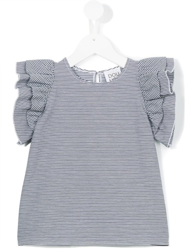 Douuod Kids Striped Ruffled T-shirt, Toddler Girl's, Size: 4 Yrs, Blue