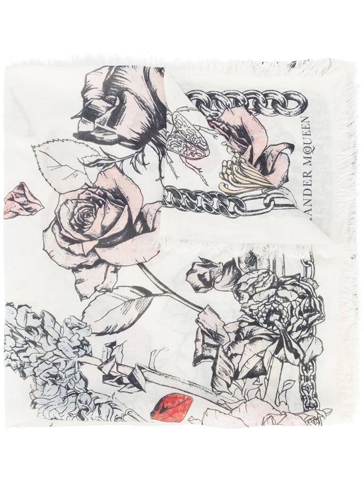 Alexander Mcqueen Crawling Rose Scarf - Nude & Neutrals