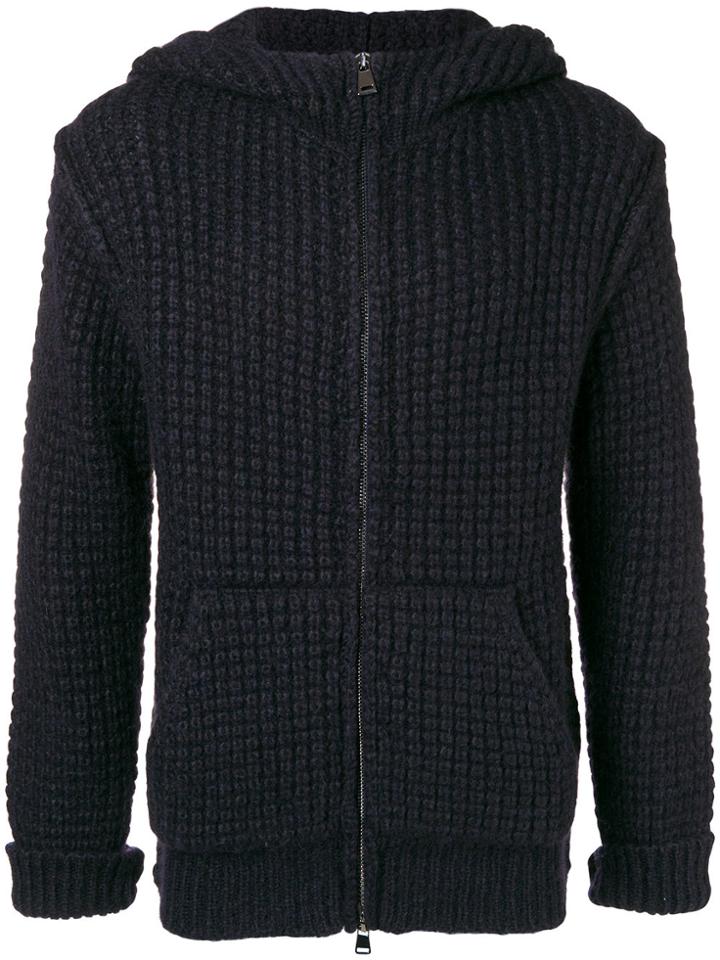 Maison Flaneur Textured Zip Hoodie - Blue