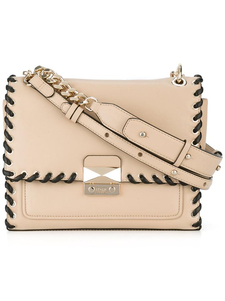 Karl Lagerfeld - Contrasting Trim Shoulder Bag - Women - Calf Leather/polyurethane - One Size, Women's, Nude/neutrals, Calf Leather/polyurethane