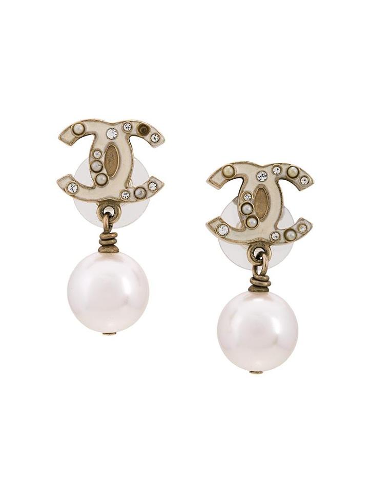 Chanel Vintage Pearl Logo Earrings, Women's, White