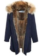 Yves Salomon Classic Rabbit Fur-lined Nylon Parka, Women's, Size: 40, Blue, Rabbit Fur/polyester