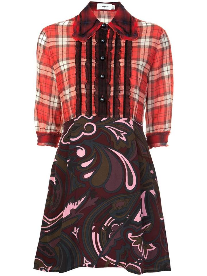 Coach Contrast Print Shirt Dress, Women's, Size: 4, Red, Wool/nylon/silk