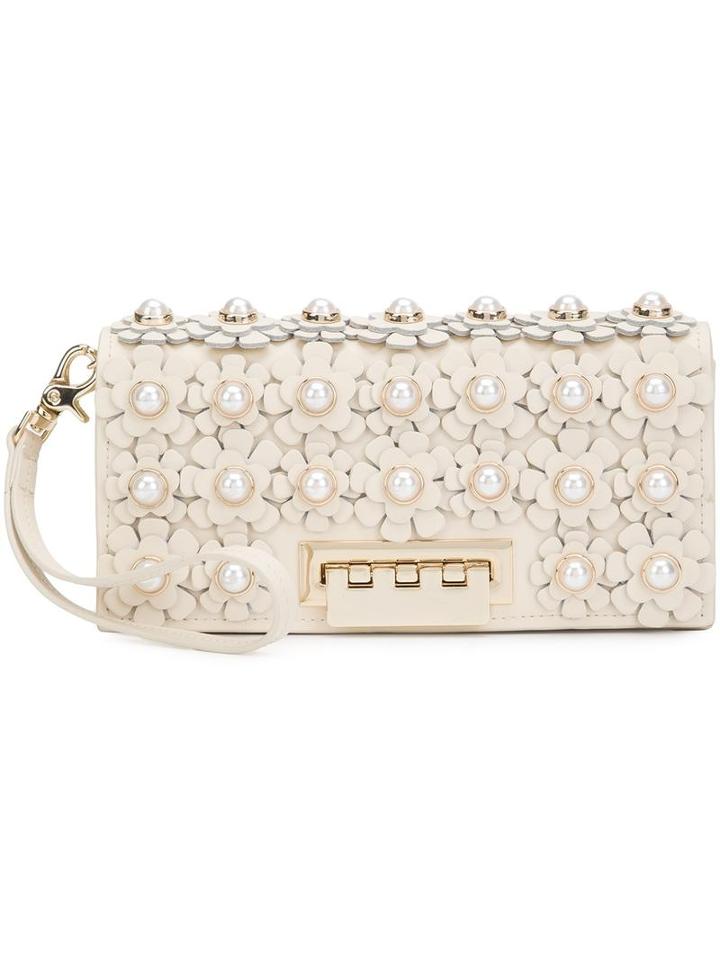 Zac Zac Posen - Flower Embellished Clutch - Women - Calf Leather - One Size, Women's, White, Calf Leather